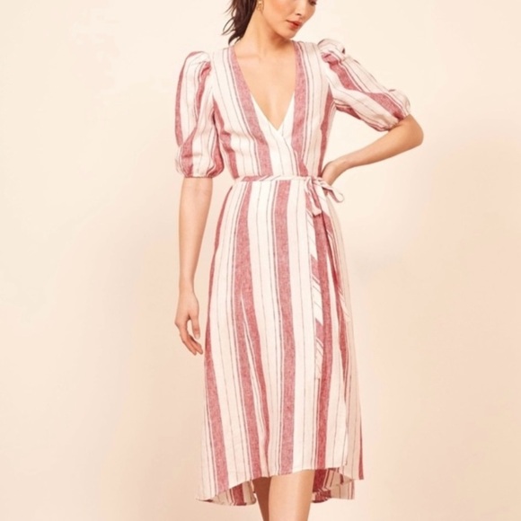 Reformation Dresses & Skirts - Reformation | Linen Stripe Wrap Dress